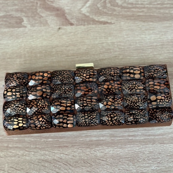 Sondra Roberts Sophisticated Crochet Jewel Beaded Rich Bronze Evening Clutch - Picture 2 of 15